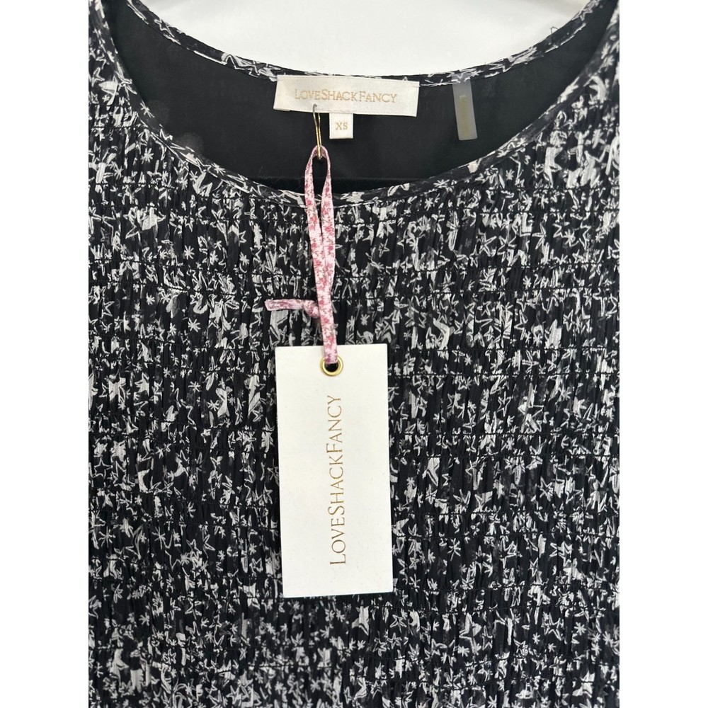 LoveShackFancy Scarlett Mini Dress, Ruched Chiffon, Evening Sky Star Black |  XS - Picture 6 of 6